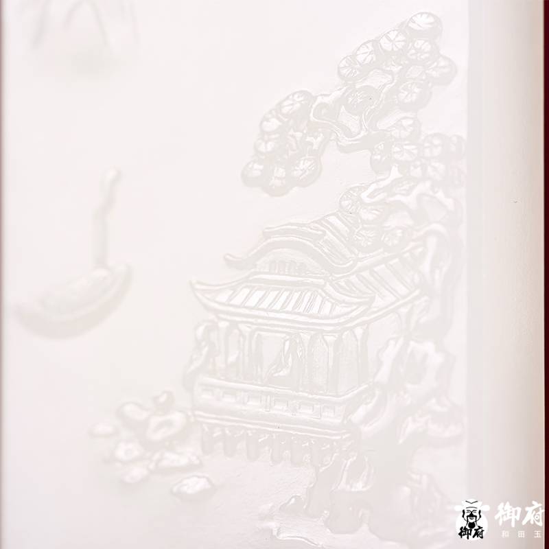 Close detail of the polished white jade landscape surface
